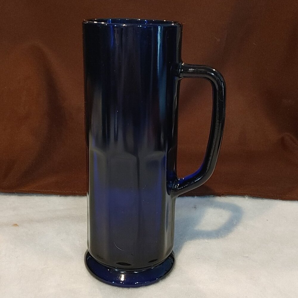 Vintage Cobalt Blue Beer Stein/Mug Glass Paneled - Picture 1 of 7